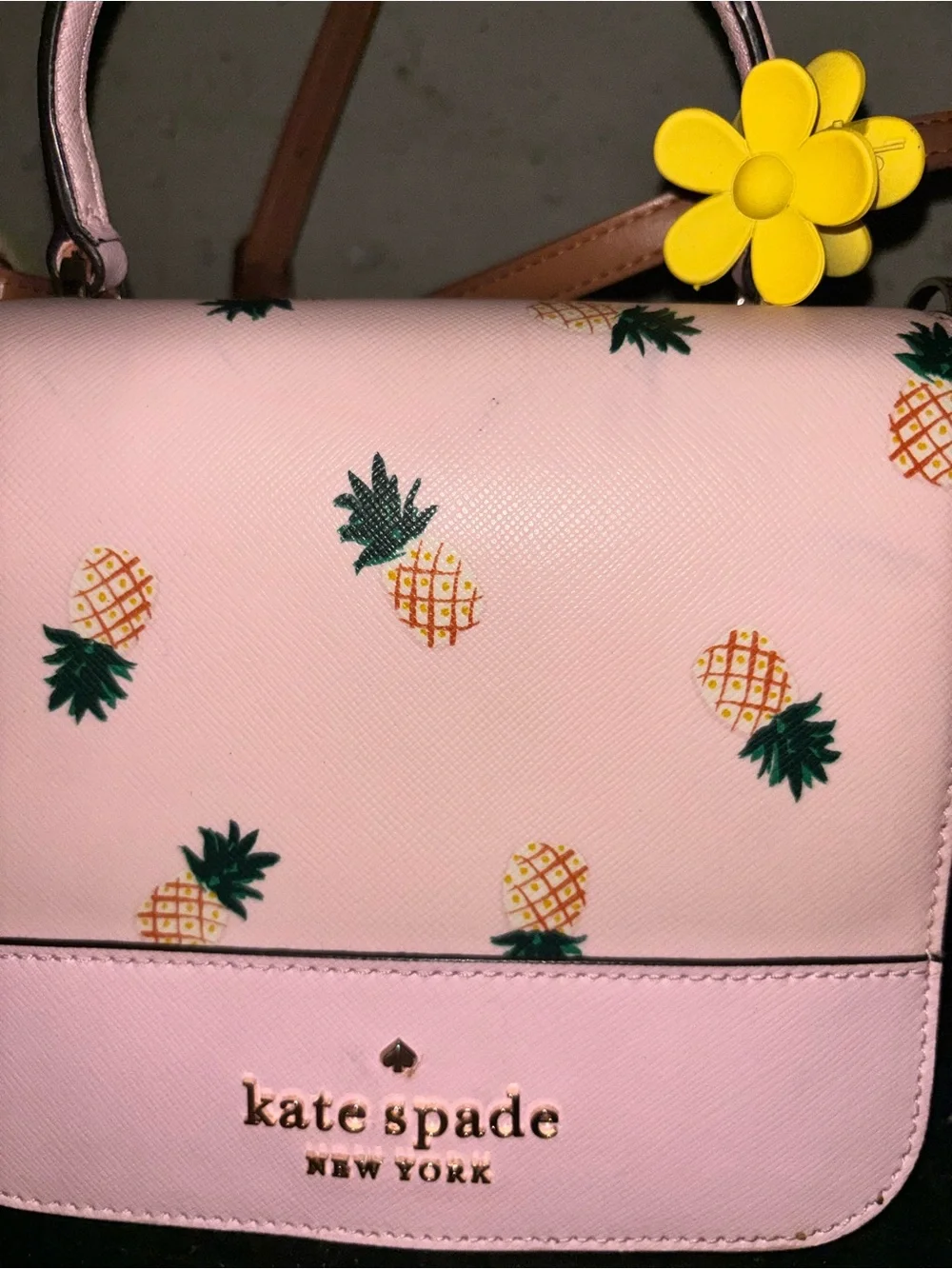kate spade Pink Pineapple Print Leather Top-Handle Crossbody